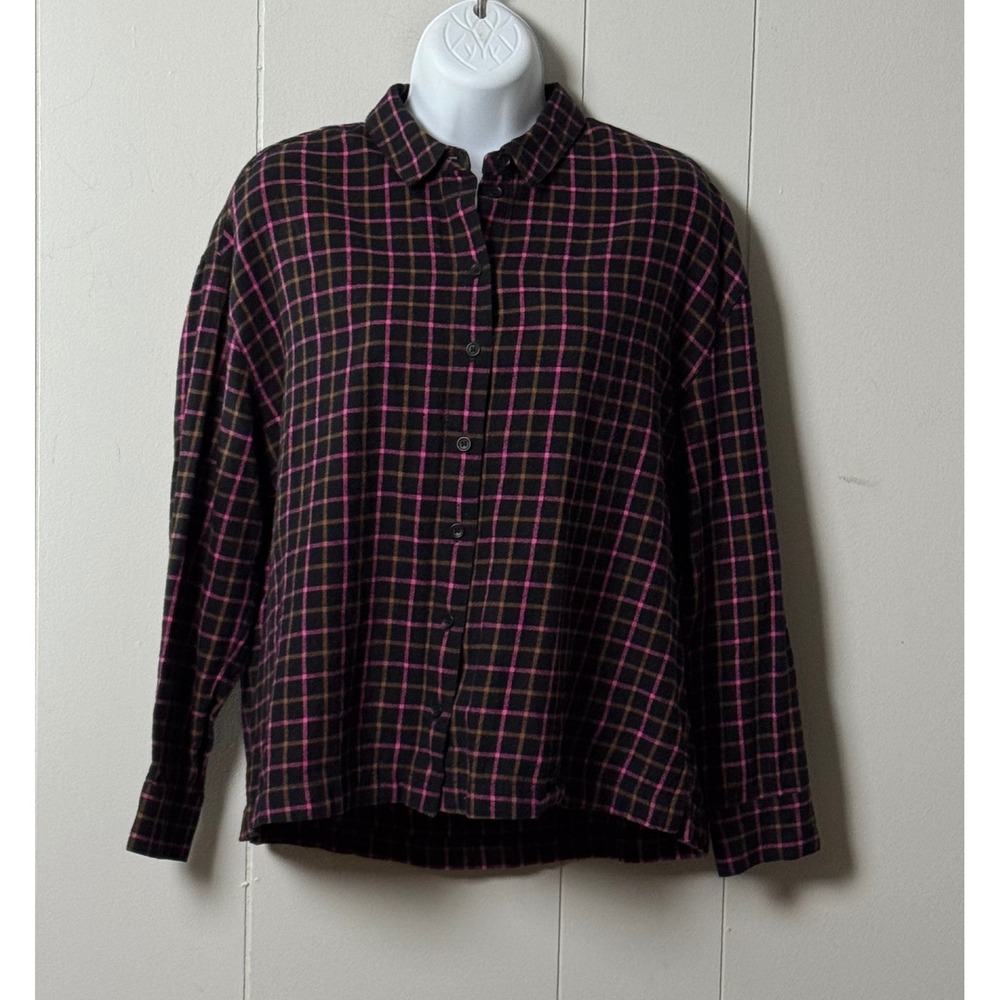Madewell Women's Flannel Shirt Black Pink Plaid 100% Cotton Button Down Size S